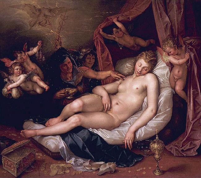 Hendrick Goltzius Danae receiving Jupiter as a shower of gold.